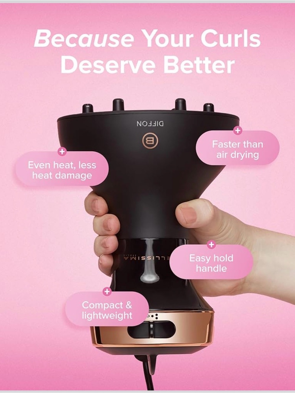 Bellissima Diffon Ceramic Diffuser for Curly Hair 2-in-1 Blow Dryer Diffuser - Picture 4 of 9